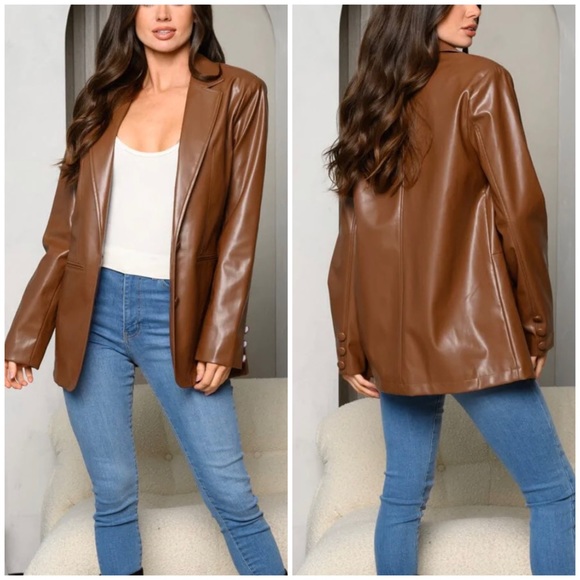 HYFVE Jackets & Blazers - HYFVE Relaxed Fit Brown Pleather Blazer